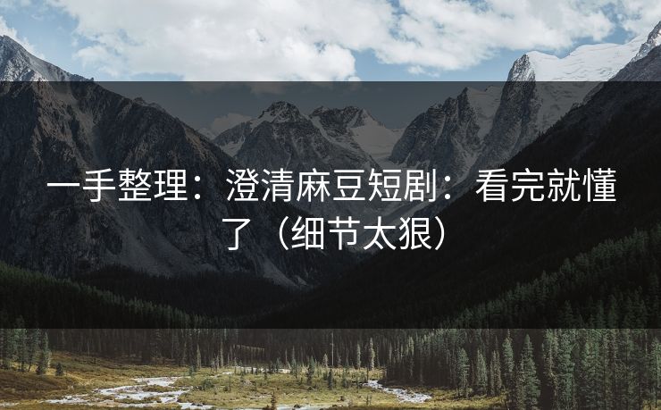 一手整理:澄清麻豆短剧:看完就懂了(细节太狠)
